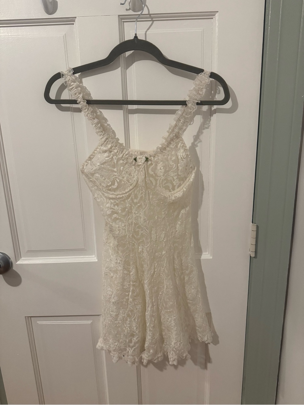 Ivory Lace Mini Dress with Ruffled Straps